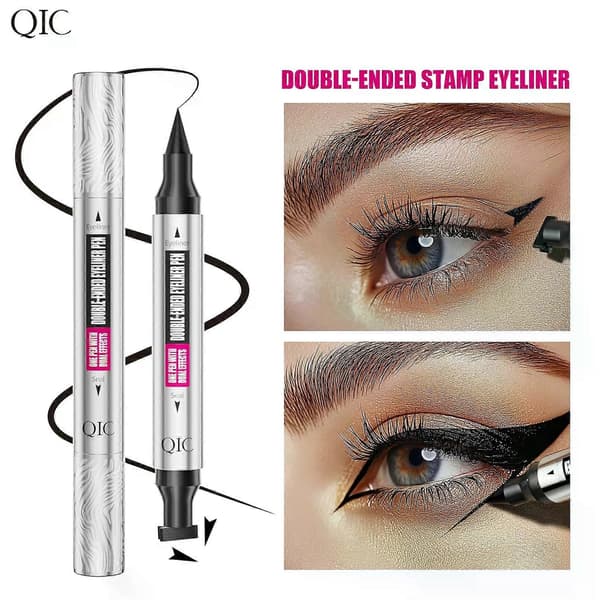 Dobbelt-endet Eyeliner Pen, Vandtæt Sort Flydende Liner med Stempel, Langtidsholdbar Formel til Per