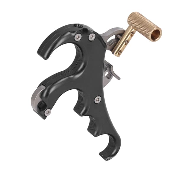 Compoundbueudløser, 4 fingre, justerbar tommelfingerudløser, sort aluminiumslegering