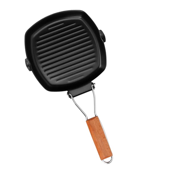 Non-stick stegepande med foldbart træhåndtag til camping og madlavning, 20 cm