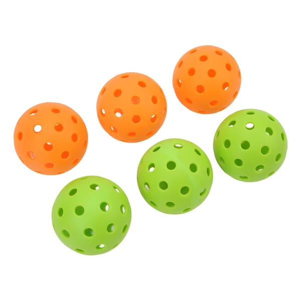 6 udendørs pickleballbolde, 40 huller, plastik, orange grøn, med opbevaringspose