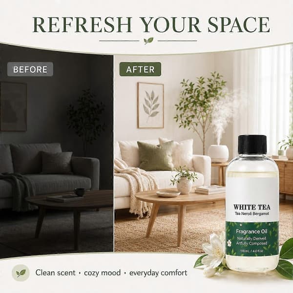 Hvit te-duftolje 118 ml eterisk olje for ultralyd- og vannfri diffuser, luftfrisker og R...