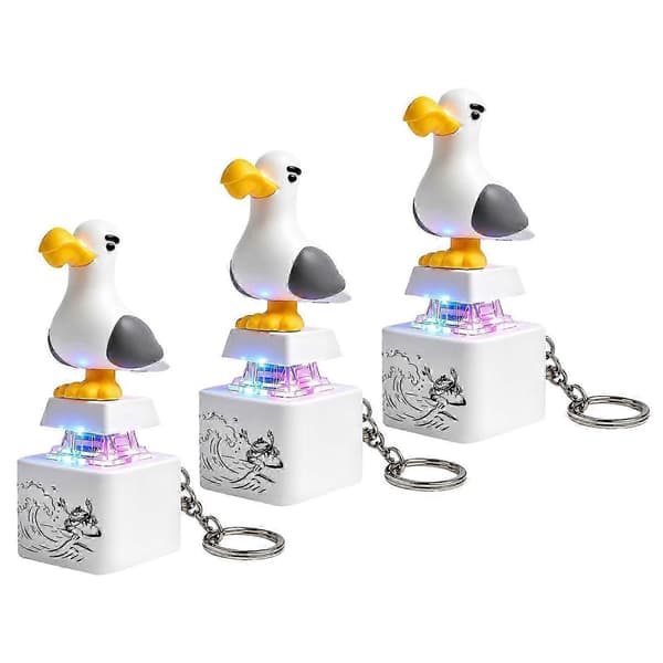 3 STK Måke Knapp Nøkkelring USB Oppladbar Stresslindring Lyd & Lys Måke Fidgets Kontor
