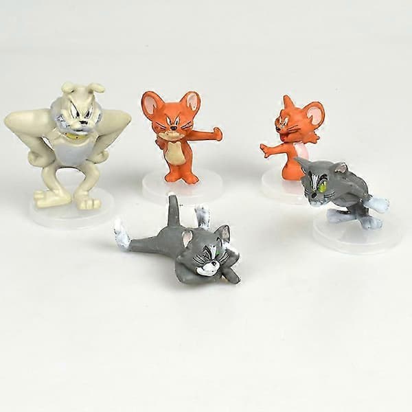 5-delt Tom og Jerry kagepyntfigur sæt, velegnet til fødselsdags- og julefestkager.
