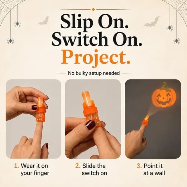 Halloween Fingerprojektorlamper – Miniprojektor, 36/48 stk. selvlysende i mørket (36PCS- A)