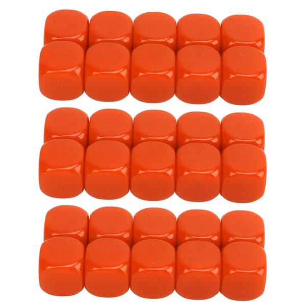 Sæt med 30 blanke runde 6-sidede terninger i plastik 16MM til spil, fester, gør-det-selv, matematikundervisning, orange