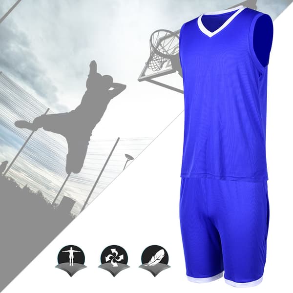Basketballuniform for gutter og barn, V-hals, ermeløs, atletisk, blå