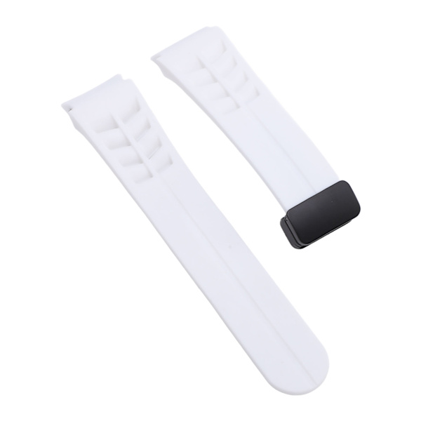 Silikone armbånd til Galaxy Watch 7 6 5 4 44mm med foldbart magnetspænde og quick release, hvid.