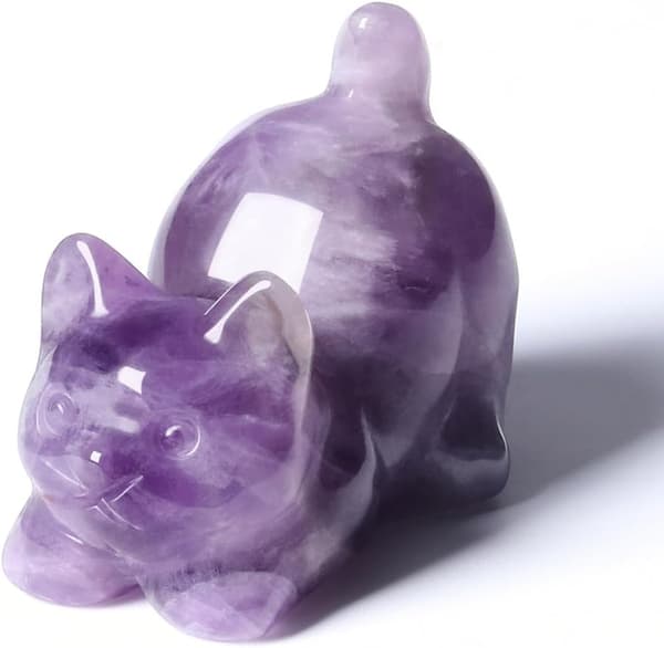 Ametyst Krystall Katt Figurin for Katteelskere Søte Edelsten Katter Ornamenter for Hjemmekontor Statue Gaver