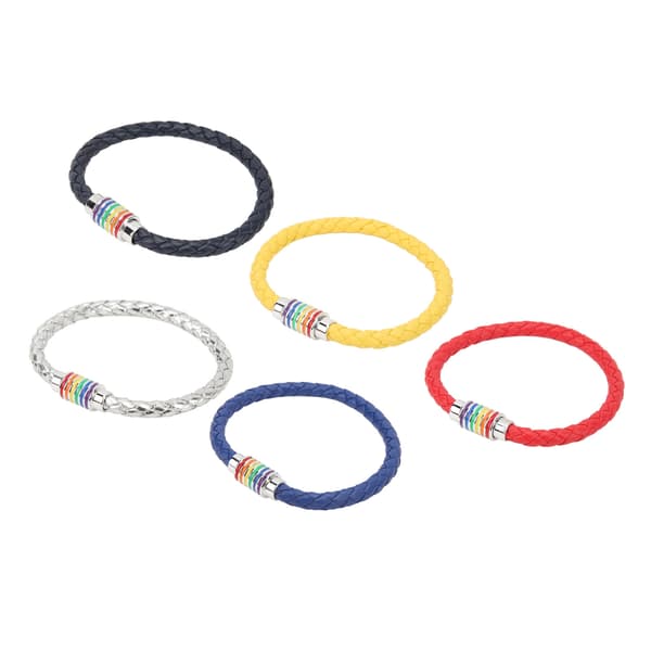 5-delat set med flätade läderarmband med magnetlås - Röd, Blå, Silver, Gul, Marinblå - Present