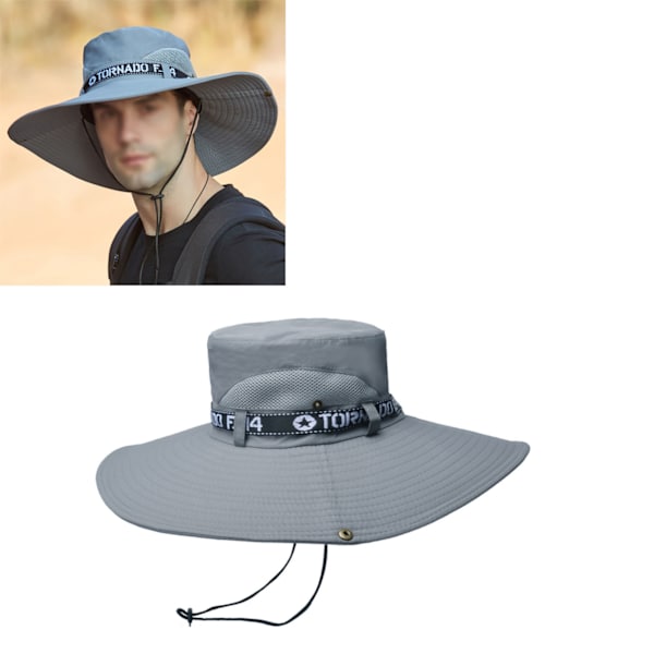 Fiskehat Bomuld Polyester Bred Skygge Åndbar Herre Sommer Solhat Lysegrå