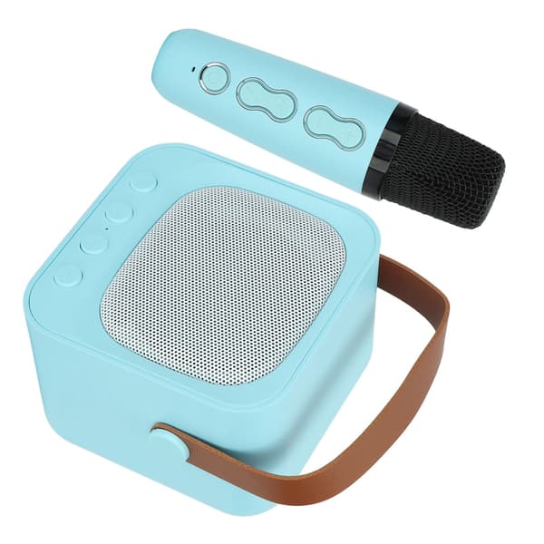 Bærbar Mini Karaokemaskin med Bluetooth-høyttaler og Trådløs Mikrofon, Bass- og Diskantjustering, Blå
