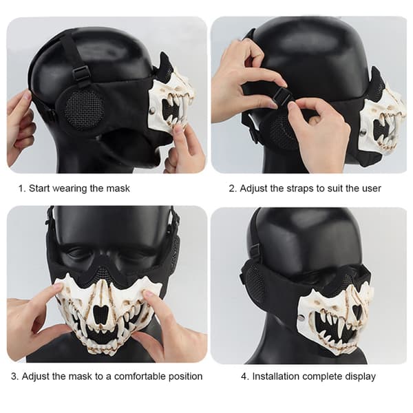 Halvansiktsskelettmask med tänder Halloween öronpropp för skräckdräkter