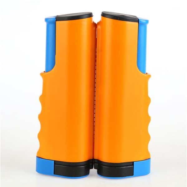 Infällbart bordtennisnät med bärbart stativ, ergonomiska klämmor, vågig kant, orange och blå
