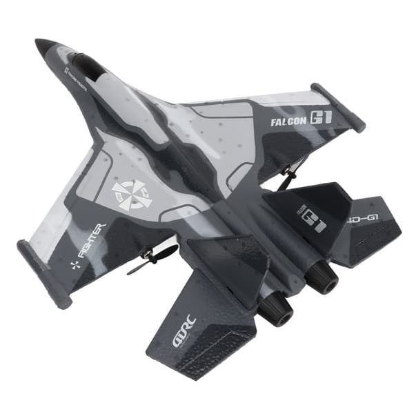 RC-planer med LED-lys, letvægts fleksibelt fjernstyret fly til børn, grå camouflage, 1 batteri