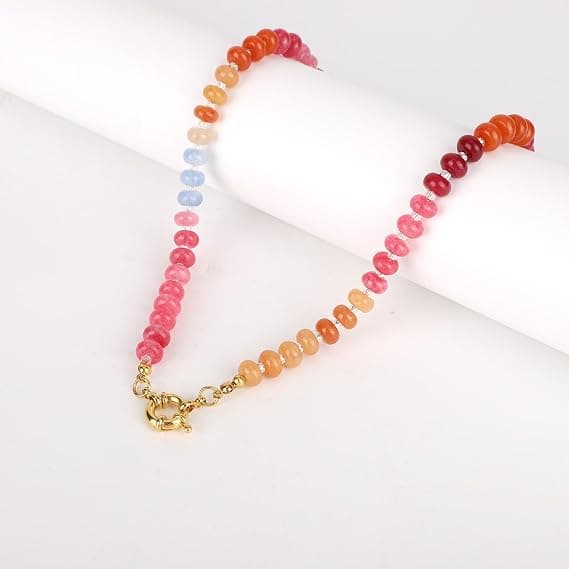 Farverig perle-halskæde med ædelsten til kvinder, Boho naturstens-choker smykker sommer strand halskæde.