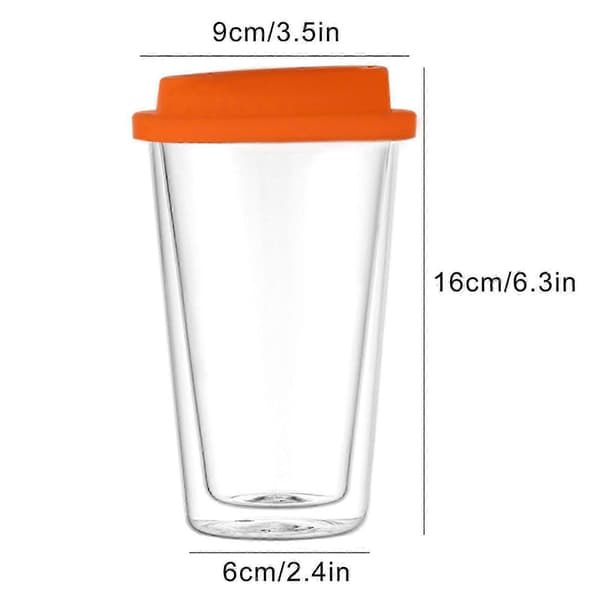 350 ml dobbeltvegget glassisolert krus med matkvalitets silikonlokk