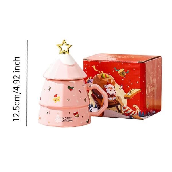 Julekeramikkrus, kaffekrus, mælkekrus, vandglas, skrivebordsdrikkesæt (pink)
