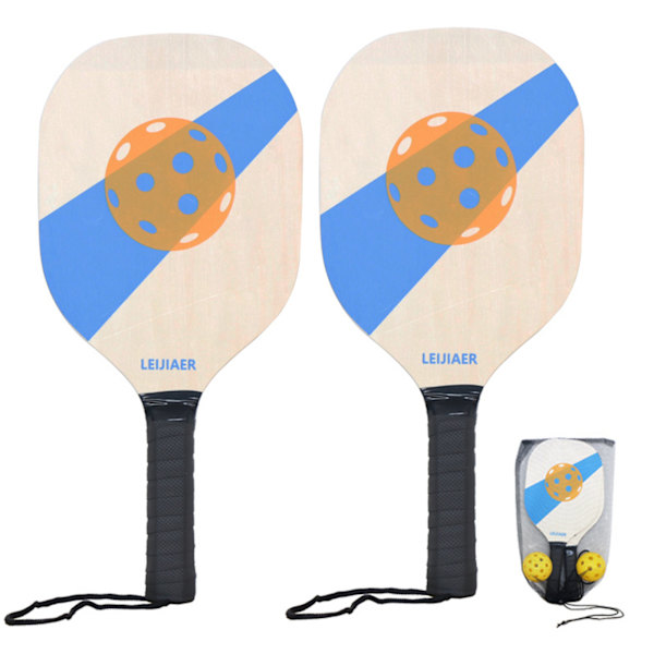 2-delt træ pickleball-sæt med bolde og netpose til begyndere