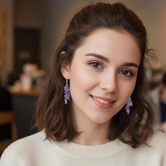 Krystalsten lange kvastøreringe til kvinder, Chakra Healing Stone Dangle Øreringe til bryllup.