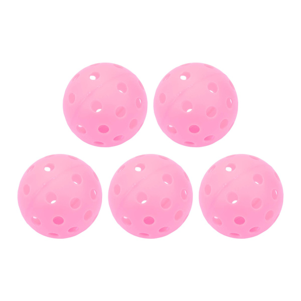 5 lysande pickleballbollar, 40 hål, 74 mm PE, för utomhusplan, rosa