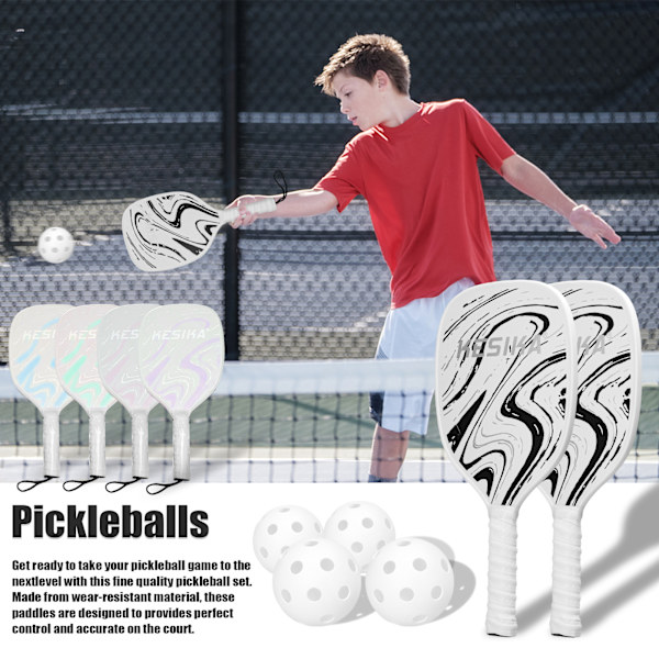 Pickleball-set med 2 racketar, 4 bollar och förvaringsväska