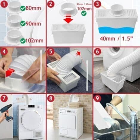Universelt kondensatorsett for tørketrommelventilasjon med 3 adaptere (1,2 m)