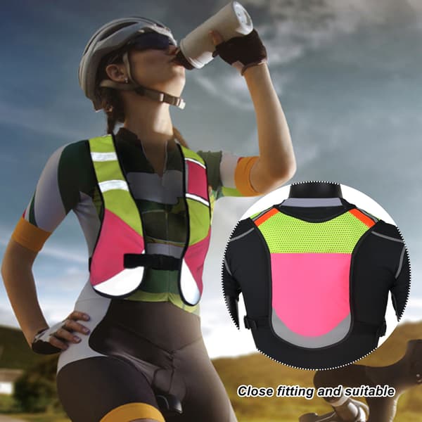 Multifunksjonell refleksvest for nattsykling, pustende, med justerbare lommer, rosa