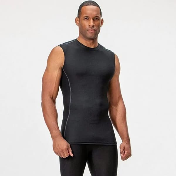 Ærmeløs T-shirt til mænd til fitness, elastisk, hurtigtørrende, sort, størrelse L