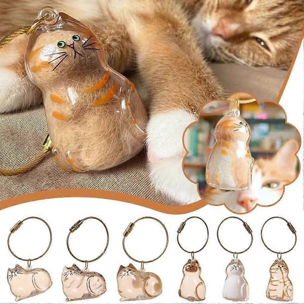 Minneskapsel för katthår Nyckelring Transparent Förvaring av päls Söt Souvenirpresent för kattälskare
