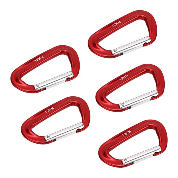 5 st karbinhakar i aluminiumlegering 12KN 2697 Lbs D-ring för camping, vandring, utomhus - röd