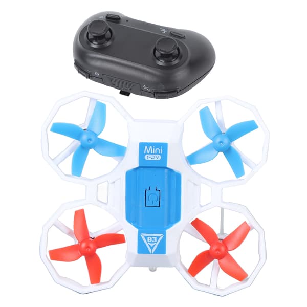 Minidrone for barn med LED-lys, fjernkontroll, hvit, 2 batterier inkludert