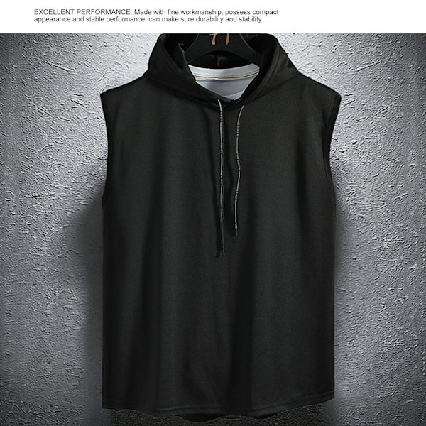 Herre ermeløs hettegenser med elastisk hals, svart, 2XL, for treningsstudio og trening