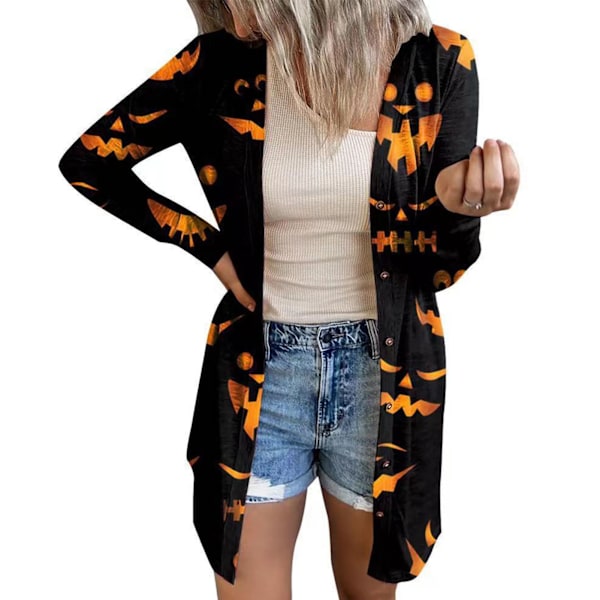 Dame åben front kappe, Halloween stil, akrylfiber, langærmet, afslappet, efterår, sort, størrelse M