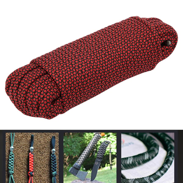 Paracord 9 kerner 20M Rød til Camping, Overlevelse, Vævning, Telt