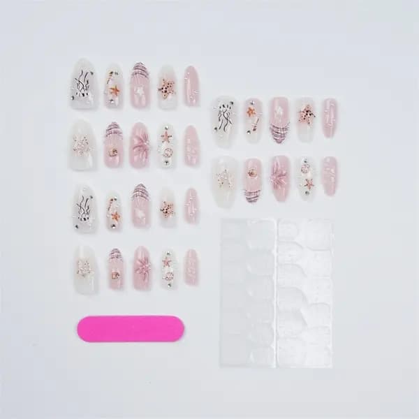 Havsinspirerad Press-On Konstuppsättning med Rosa Gradient 3D-Design, Självhäftande Flikar