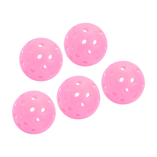 5 lysande pickleballbollar, 40 hål, 74 mm PE, för utomhusplan, rosa