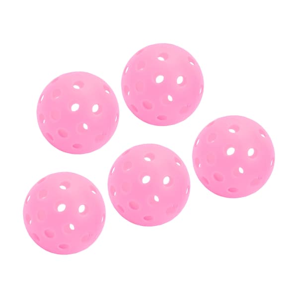 5 selvlysende pickleballbolde, 40 huller, 74 mm PE, til udendørs bane, pink