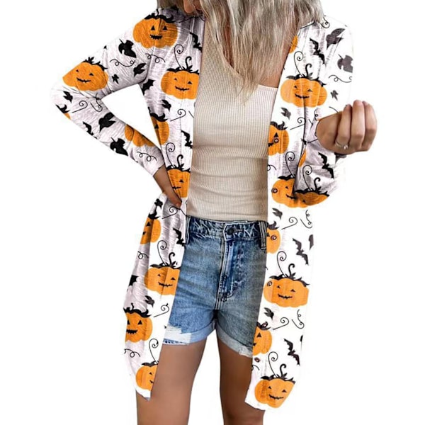 Letvægts langærmet åben kappe til kvinder til Halloween efterår afslappet hvid M