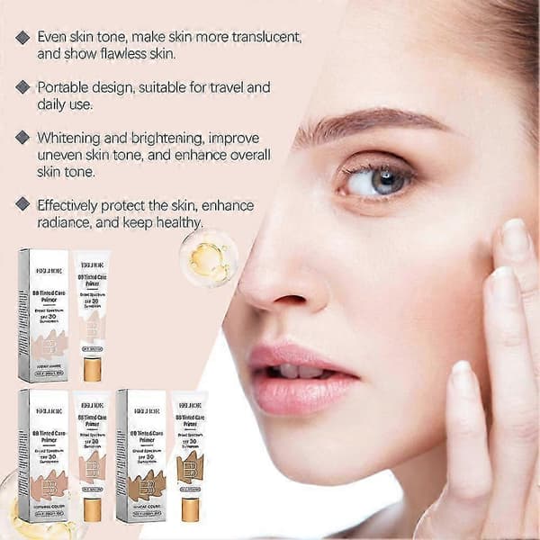 Farget BB Blur Fuktighetsgivende Primer, Bredspektret SPF 30 Solbeskyttelse, Langvarig og Lett