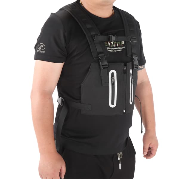 Multifunksjonell refleksvest for sykling og løping med justerbar stropp og lommer - Svart
