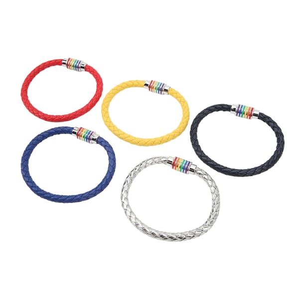 5-delat set med flätade läderarmband med magnetlås - Röd, Blå, Silver, Gul, Marinblå - Present