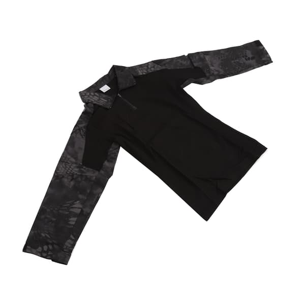 Unisex langærmet kampbluse med lynlås, albuebeskyttelse og skulderlommer, XL Python-print, sort