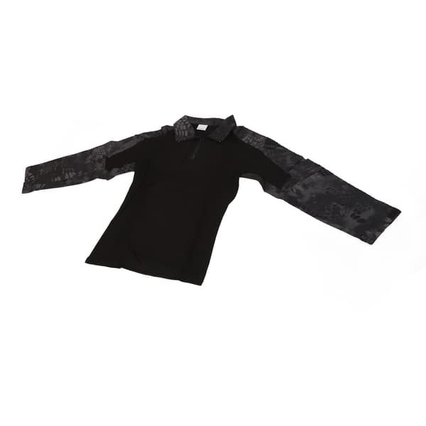 Unisex langærmet kampbluse med lynlås, albuebeskyttelse og skulderlommer, XL Python-print, sort