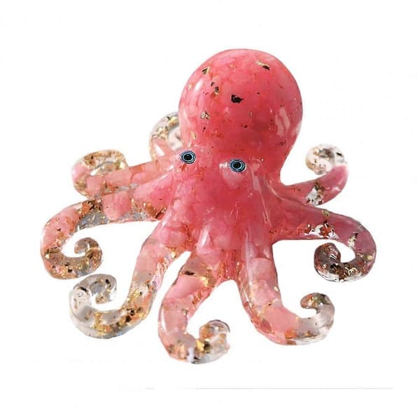 Kristallbläckfiskfigur, handblåst glas, dekorativ skrivbordsdetalj.