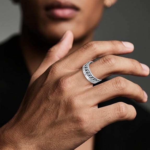 Fidget-ring for menn, spinnerring i rustfritt stål for menn med vikingrune, angstlindrende humørrotasjon.