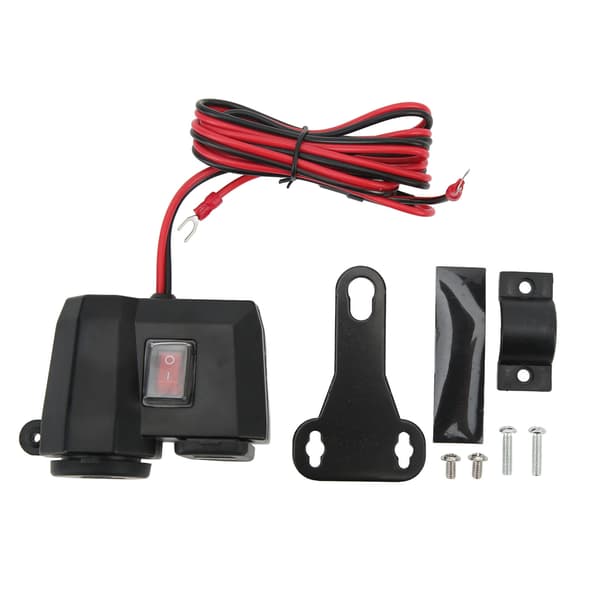 Dobbel USB Motorsykkellader 12V Vanntett med Digital Voltmeter og Sigarettuttak