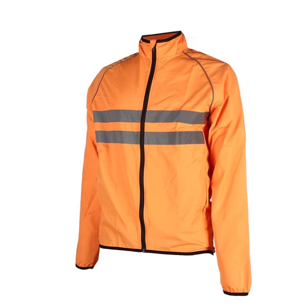 Orange polyester cykeljacka, andningsbar, vattentät, vindtät, reflekterande, storlek M