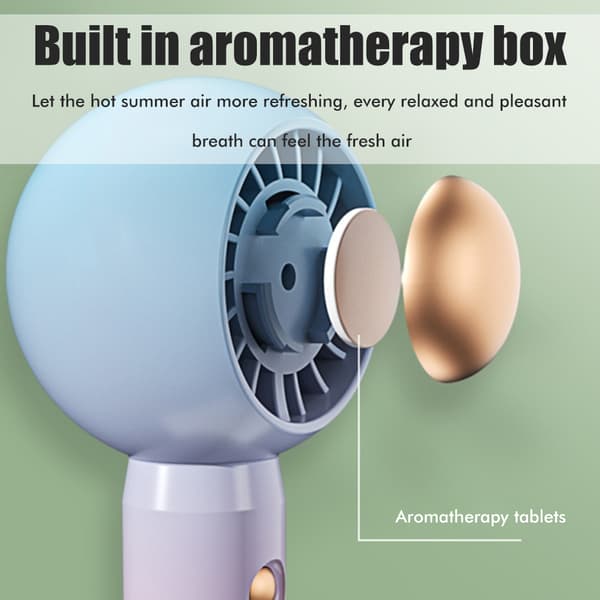 Mini bærbar genopladelig ventilator med aromaterapi, lydløs, til rejser og hjemmet