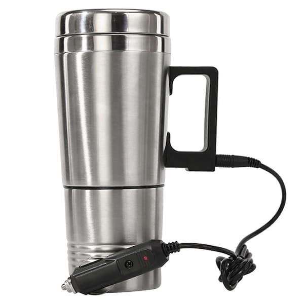 Biluppvärmd mugg, stor kapacitet, läckagesäker, säker, rostfritt stål, 12V isolerad mugg för elfordon.