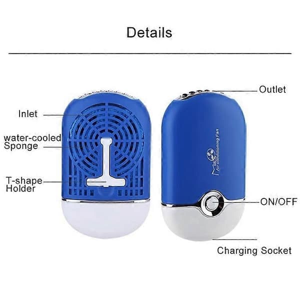 Mini bærbar ventilator genopladelig via USB (blå)
